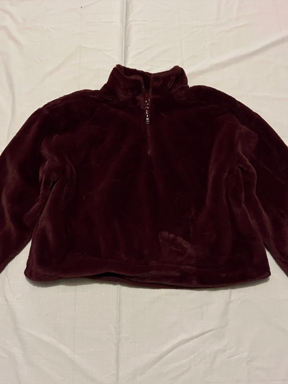 A New Day Burgundy Faux Fur Quarter Zip Cropped Jacket  - Women’s Size S